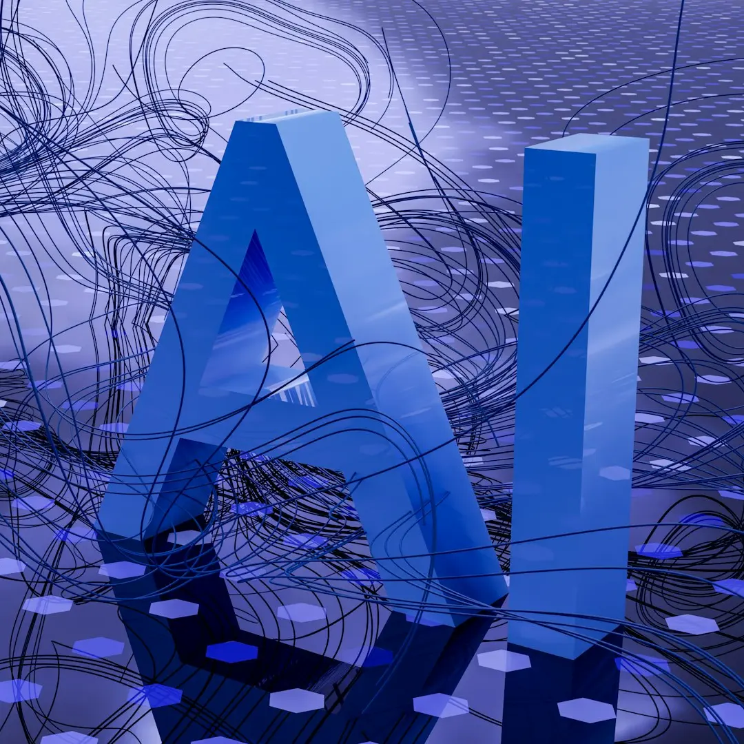 Künstliche Intelligenz Blaue Grafik mit den Buchstaben AI als Veranschaulichung von Künstlicher Intelligenz