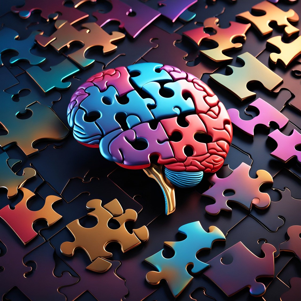 Neurodiversität Gehirn aus verschiedenfarbigen Puzzleteilen als Veranschaulichung von Neurodivergenz